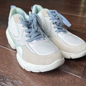 Vionic Aris SDE LZRD athletic shoe sneaker women’s size 8 white blue green comfo